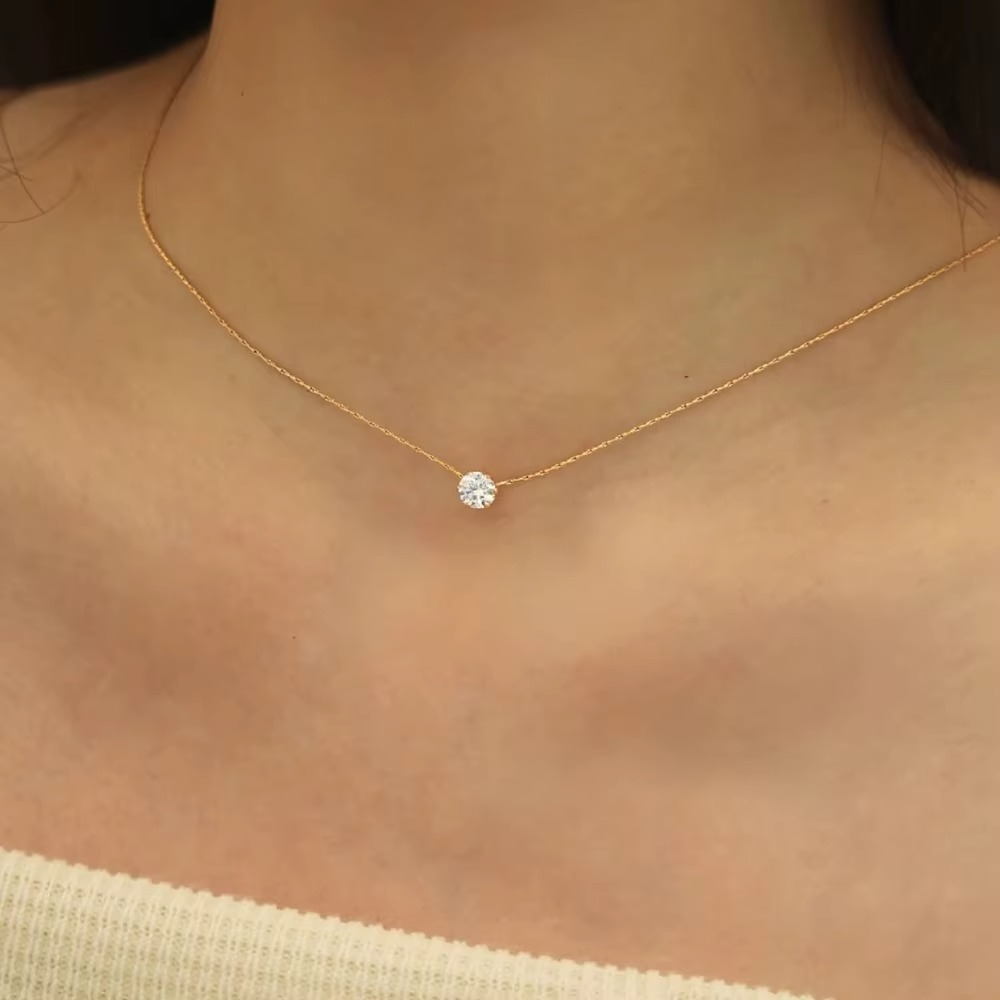 Dainty Zircon Charm Necklace Gold-Plated Stainless Steel | Minimalist Everyday Elegance
