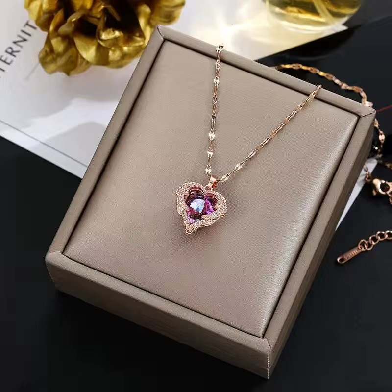 Ocean Heart Crystal Pendant Necklace Colourful Crystal | 316L Stainless Steel Elegance