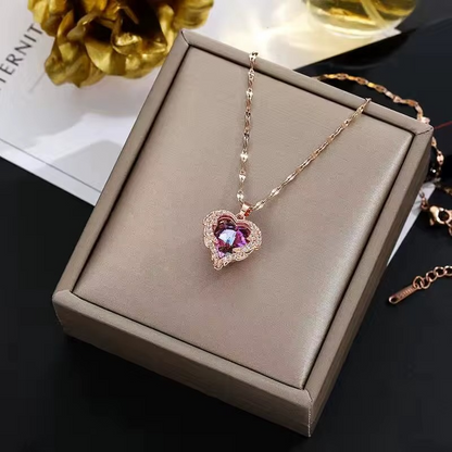 Ocean Heart Crystal Pendant Necklace Colourful Crystal | 316L Stainless Steel Elegance