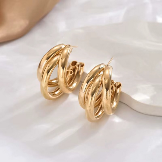 Gold Circular Hoop Earrings Vintage Geometric Design | Elegant Hoops Jewellery