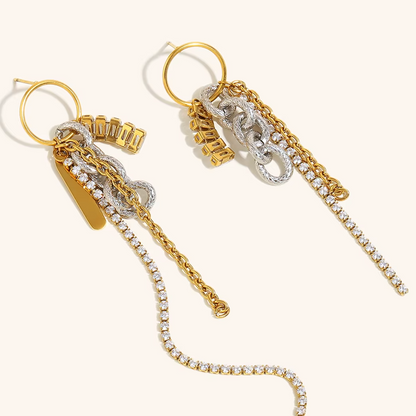 Chain Drop Statement Earrings Gold or Silver Finish | Modern Mixed-Texture Jewellery