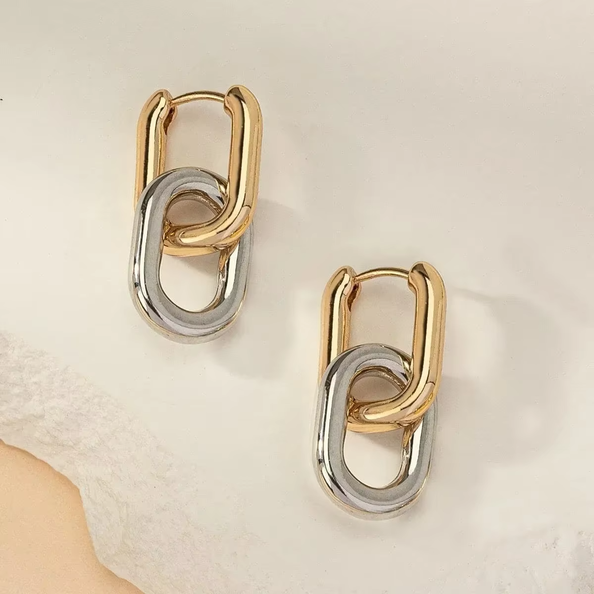 Gold Chain-Link Hoop Earrings Stainless Steel | Modern Sculptural Statement Jewellery