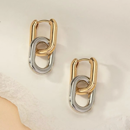 Gold Chain-Link Hoop Earrings Stainless Steel | Modern Sculptural Statement Jewellery