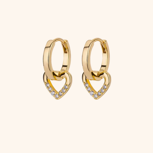 Zircon Heart Dangle Earrings Gold-Tone Stainless Steel | Elegant Romantic Jewellery