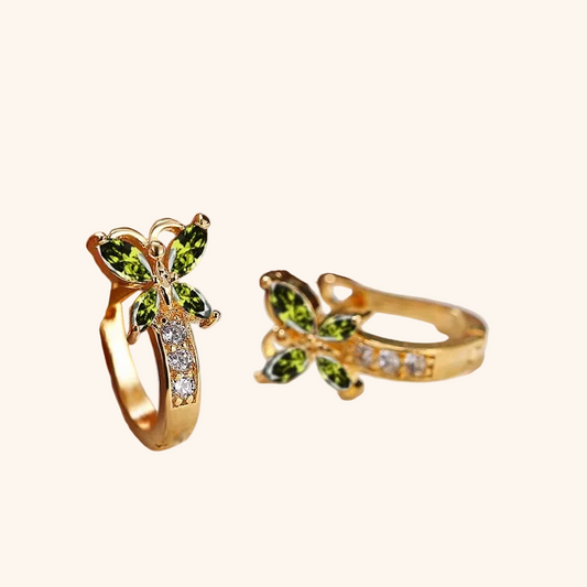 Crystal Butterfly Hoop Earrings Gold-Tone Stainless Steel | Delicate Butterfly Elegance