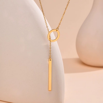 Circle and Bar Drop Necklace - 18K Gold Plated Stainless Steel - Minimal Lariat Necklace Gift for Her