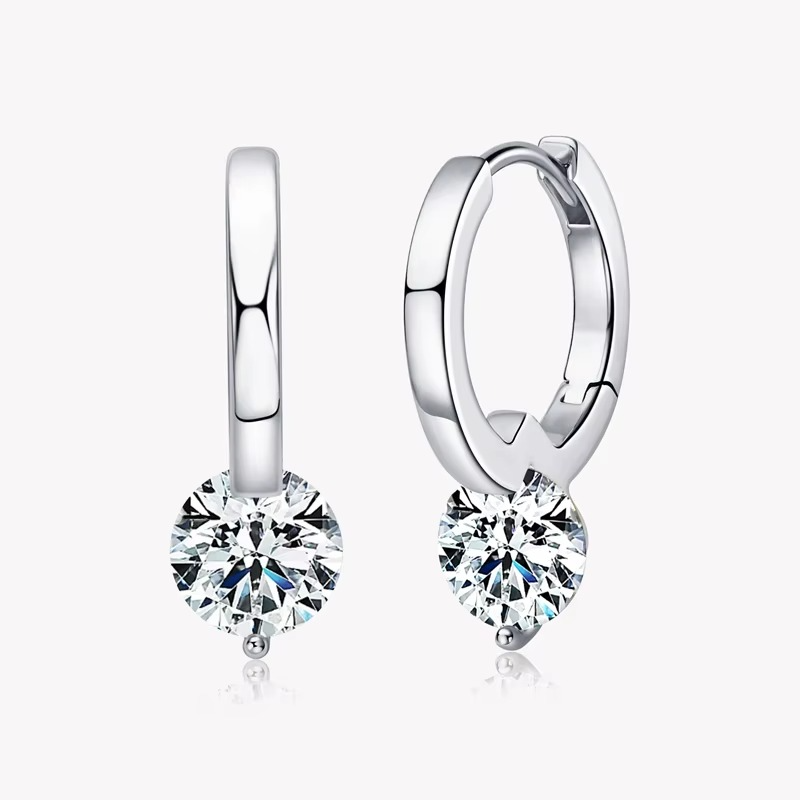 Moissanite Solitaire Hoop Drop Earrings | 925 Sterling Silver | 18K Gold Plated | Dangle Huggie | Women's Jewellery Gift