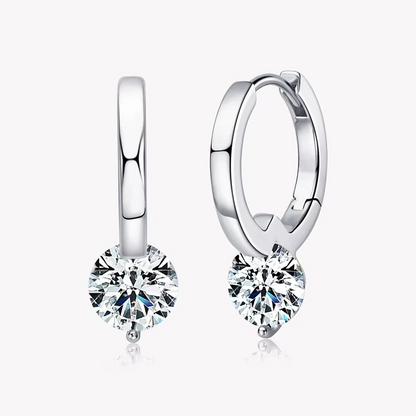 Moissanite Solitaire Hoop Drop Earrings | 925 Sterling Silver | 18K Gold Plated | Dangle Huggie | Women's Jewellery Gift
