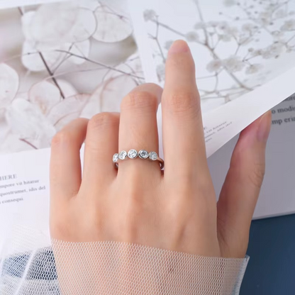 Moissanite Five-Stone Bezel Ring | 925 Sterling Silver | 18K Gold & Silver | Eternity Band Style | Women's Luxury Jewellery Gift