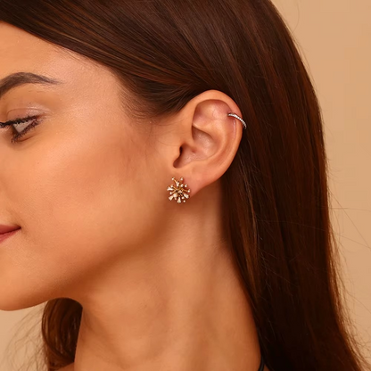 Radiant Pearl Burst Stud Earrings Gold-Tone Finish | Sculptural Pearl & Crystal Jewellery