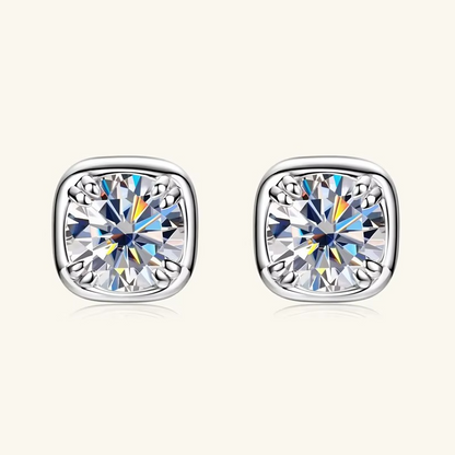 Moissanite Certified Square Stud Earrings | 925 Sterling Silver | 18K Gold Plated | 1CT D-Color