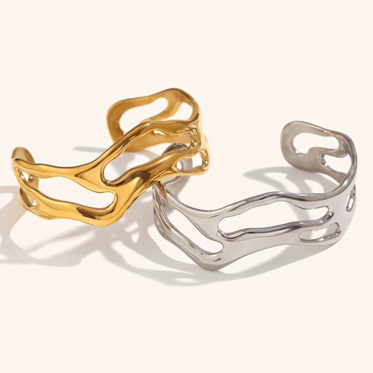 Eternal Flow Wave Cuff Bracelet Gold or Silver Finish | Sculptural Statement Jewellery