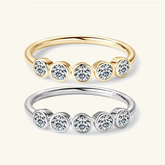 Moissanite Five-Stone Bezel Ring | 925 Sterling Silver | 18K Gold & Silver | Eternity Band Style | Women's Luxury Jewellery Gift