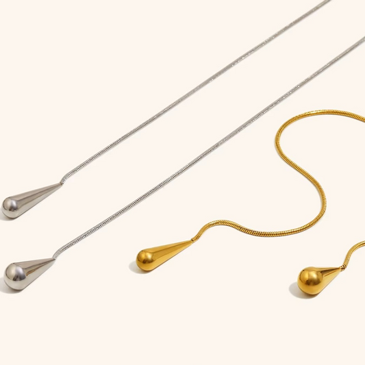 Liquid Drop Lariat Necklace Gold & Silver Tone Options | Modern Luxe Jewellery