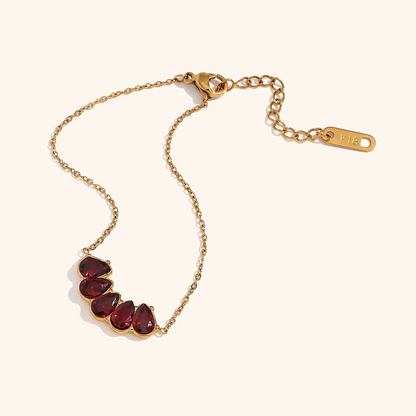 Burgundy Crystal Chain Bracelet 18K Gold Finish | Luxe Statement Jewellery