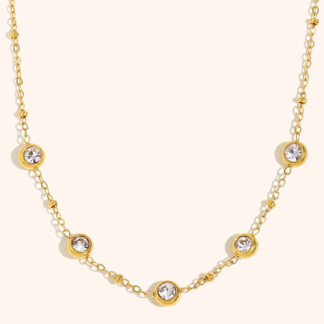 Crystal Bezel Chain Necklace Gold-Tone Finish | Minimal Luxe Jewellery