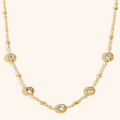 Crystal Bezel Chain Necklace Gold-Tone Finish | Minimal Luxe Jewellery
