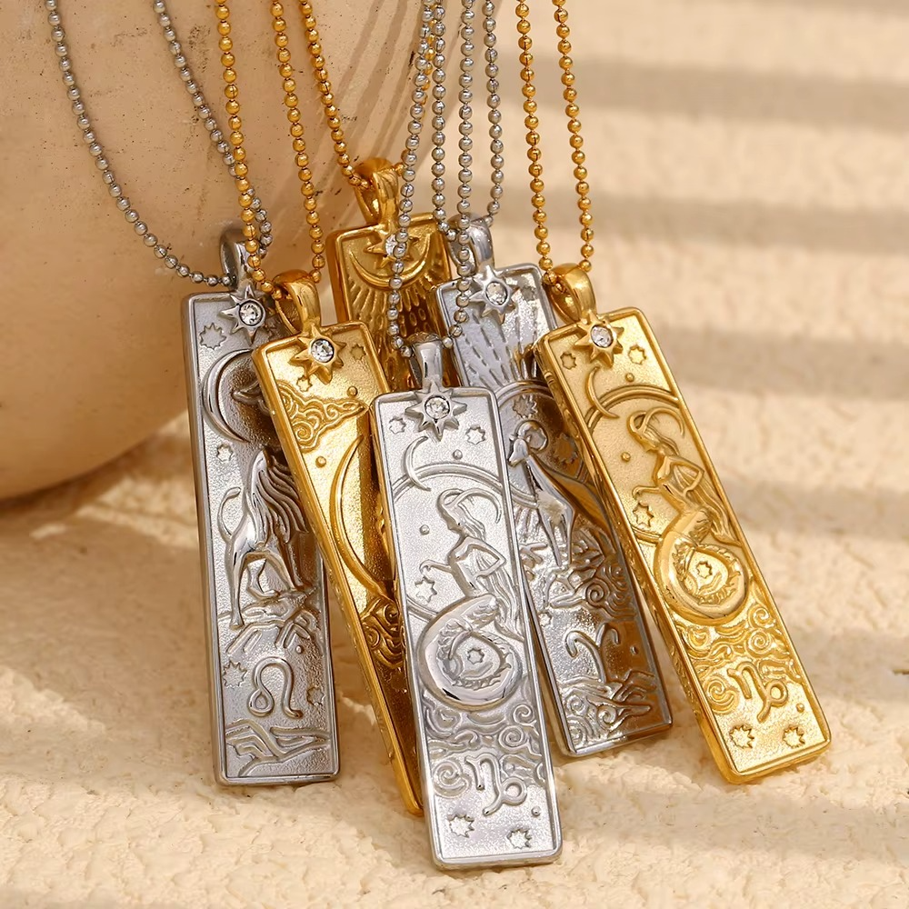 Zodiac Bar Pendant Necklace Gold & Silver-Tone Finish | Luxe Celestial Jewellery