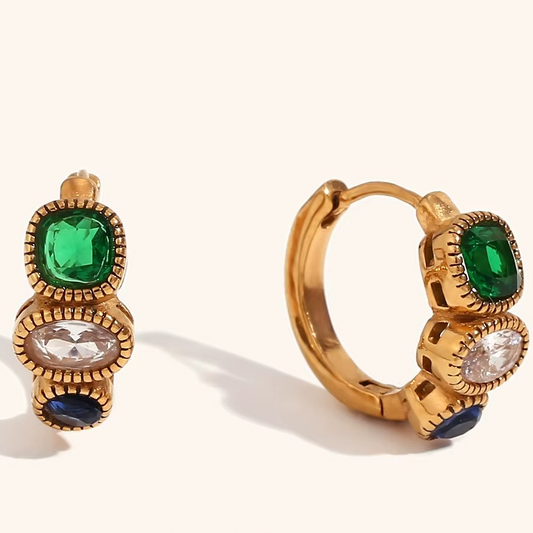 Multicolour Crystal Hoop Earrings Gold-Tone Finish | Vintage-Inspired Statement Jewellery