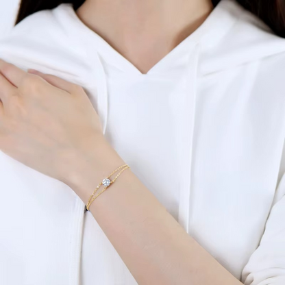 Certified Moissanite Double Chain Bracelet | 1CT D-Color 925 Sterling Silver | 18CT Gold Plated