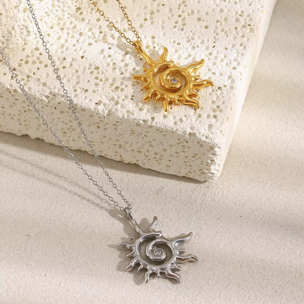 Sunshine Solar Spiral Pendant Necklace Gold-Tone Finish | Luxe Celestial Jewellery