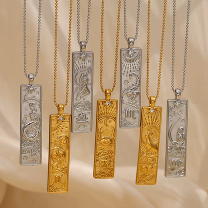 Zodiac Bar Pendant Necklace Gold & Silver-Tone Finish | Luxe Celestial Jewellery